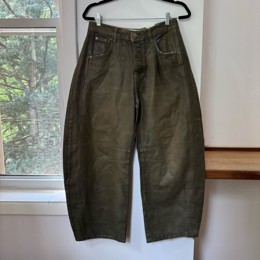 NWT Free People Good Luck Wide-Leg Barrel Jeans Faux Leather 28